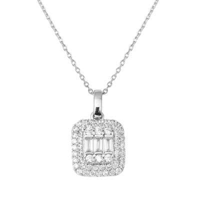 14 Carats Blanc Or Baguette Collier