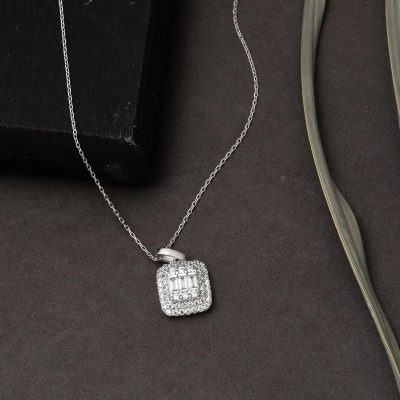 14 Carats Blanc Or Baguette Collier - 14K - 2.35g - EZ Gold