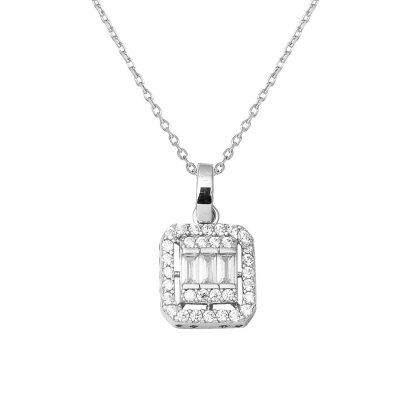 14 Carats Classique Blanc Or Baguette Collier