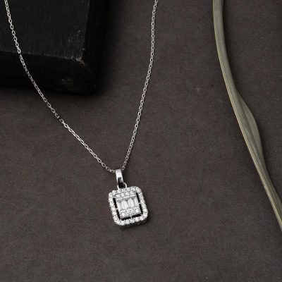 14 Carats Classique Blanc Or Baguette Collier - 14K - 1.89g - EZ Gold