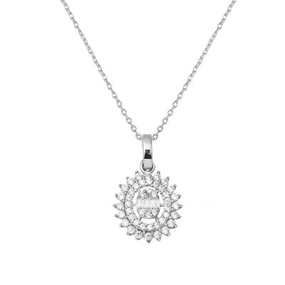 Soleil Design Baguette Blanc Or Collier 14 Carats