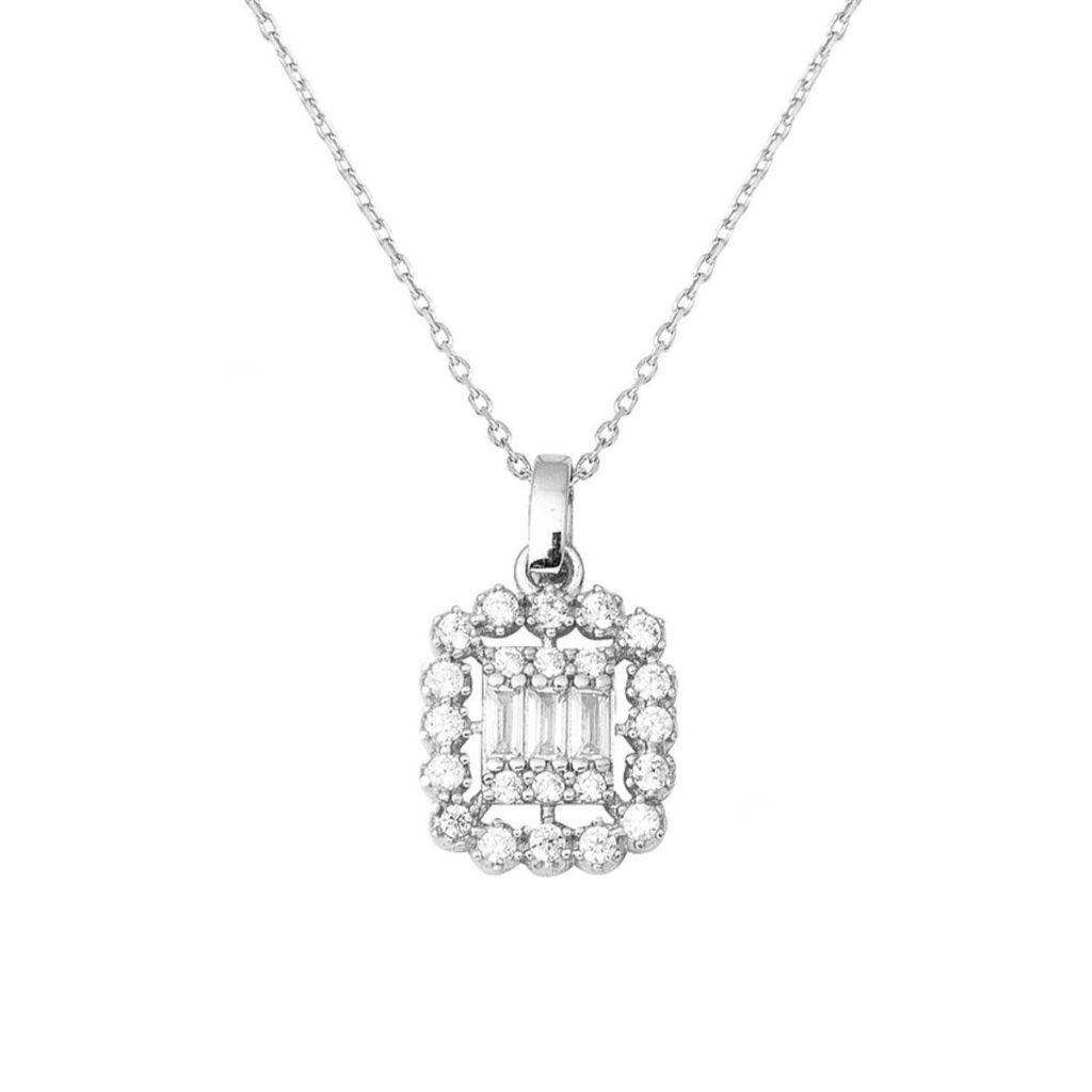 14 Karat Baguetteli Spor White Gold Necklace