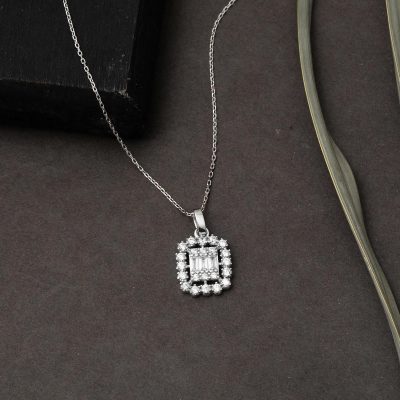 14 Ayar Bagetli Spor Beyaz Altın Kolye - 14K - 2.47g - EZ Gold