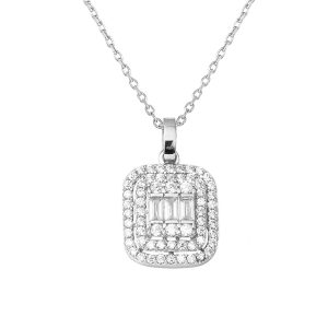 14 Carats Blanc Or Baguette avec Pierres Collier