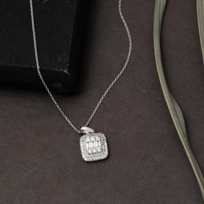 Beyaz Altın Baget Kolye - 14K - 1.98g - EZ Gold