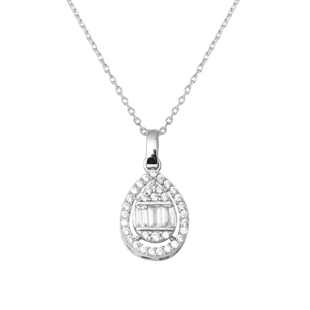 14 Karat Drop Model Baguette White Gold Necklace
