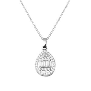 14 Carats Goutte Model Baguette Blanc Or Collier