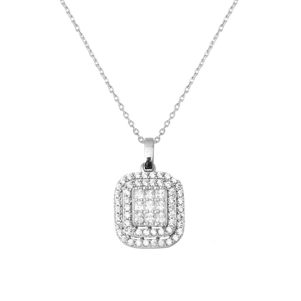 Princess Baguette White Gold Necklace 14 Karat