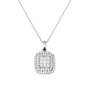 Princesse Baguette Blanc Or Collier 14 Carats
