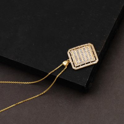 14 Ayar Altın Kare Baget Kolye - 14K - 3.39g - EZ Gold