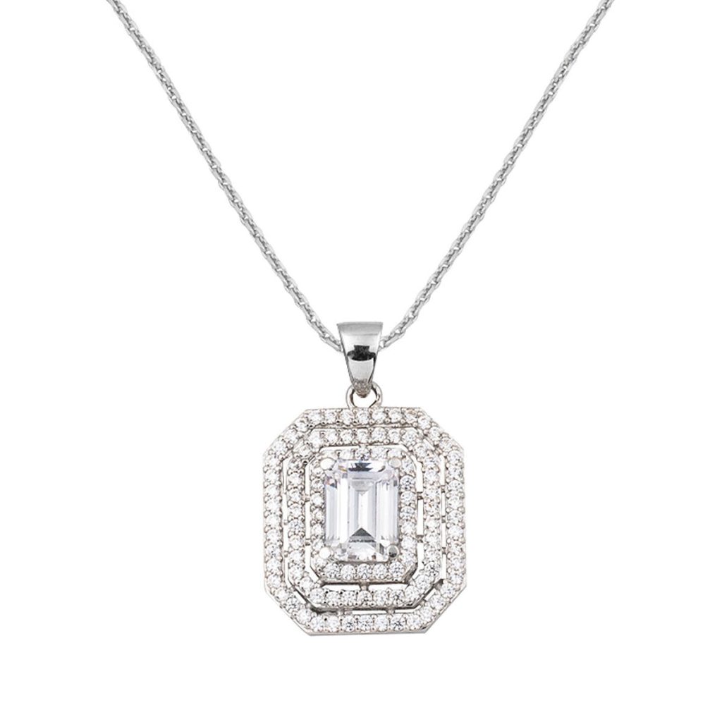 14 Karat White Gold Chain Baguette Necklace