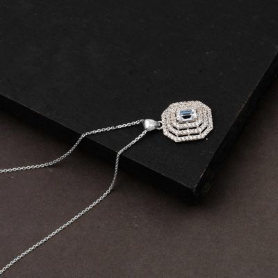 14 Ayar Beyaz Altın Zincirli Baget Kolye - 14K - 3.3g - EZ Gold