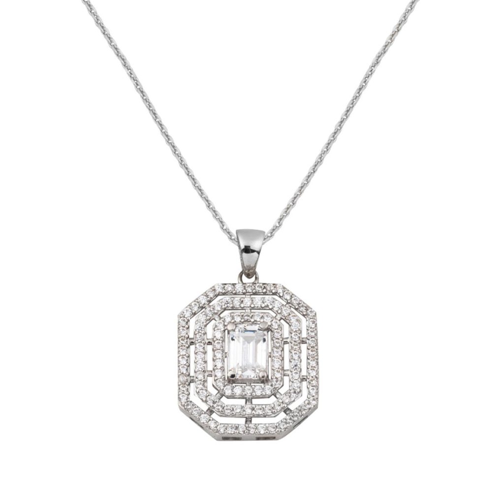 White Gold 14 Karat Spor Baguette Necklace