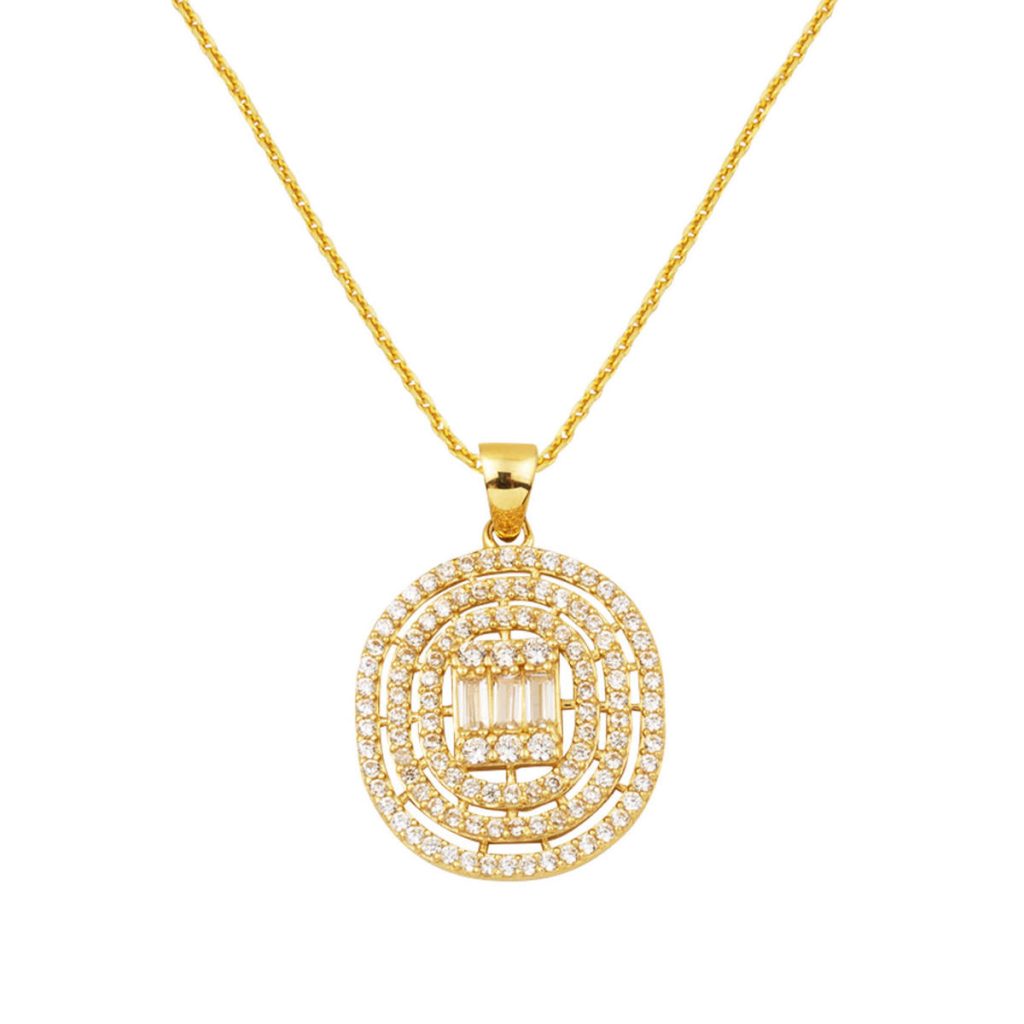 14 Karat Round Design Baguette Gold Necklace
