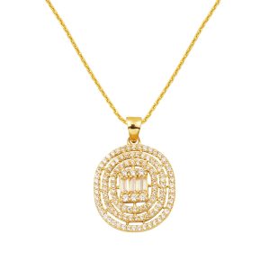 14 Carats Rond Design Baguette Or Collier