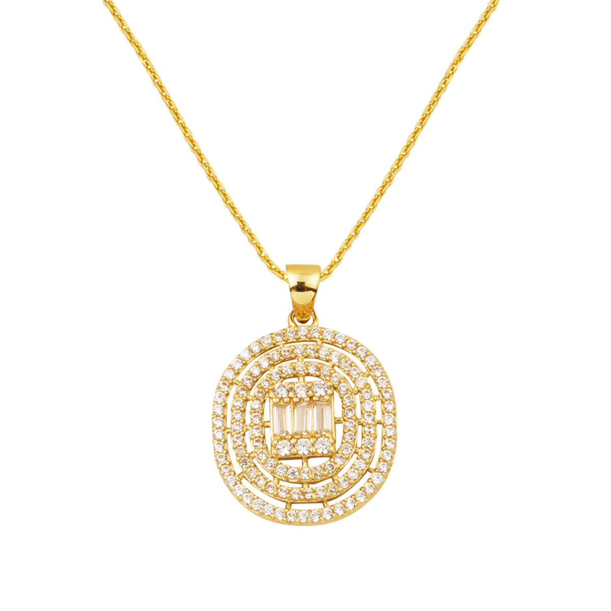 14 Carats Rond Design Baguette Or Collier