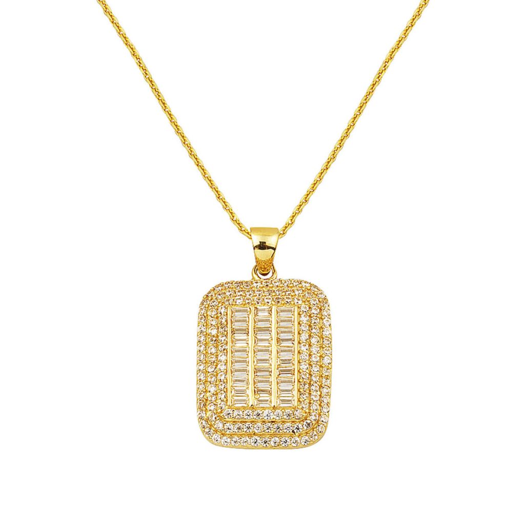 Baguette with Stones 14 Karat Gold Necklace