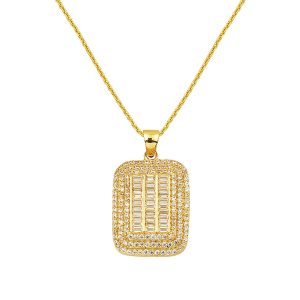 Baguette with Stones 14 Karat Gold Necklace