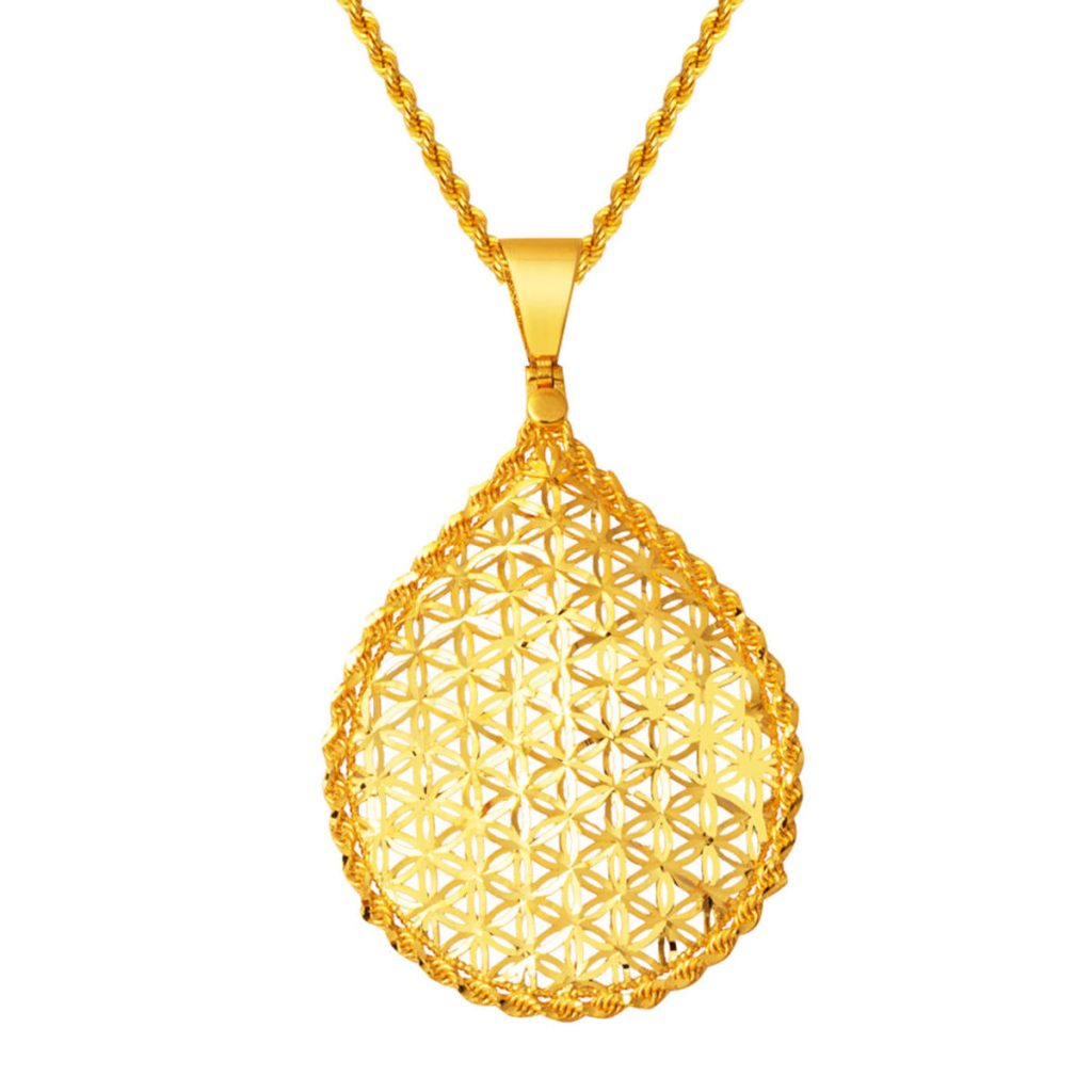 Drop Tree of Life 22 Karat Gold Necklace