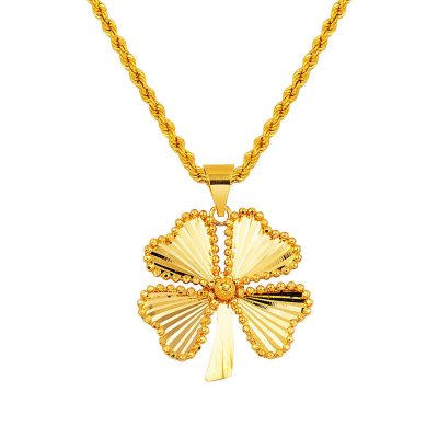 22K Işıltılı Clover Gold Necklace 3 cm. Çaplı