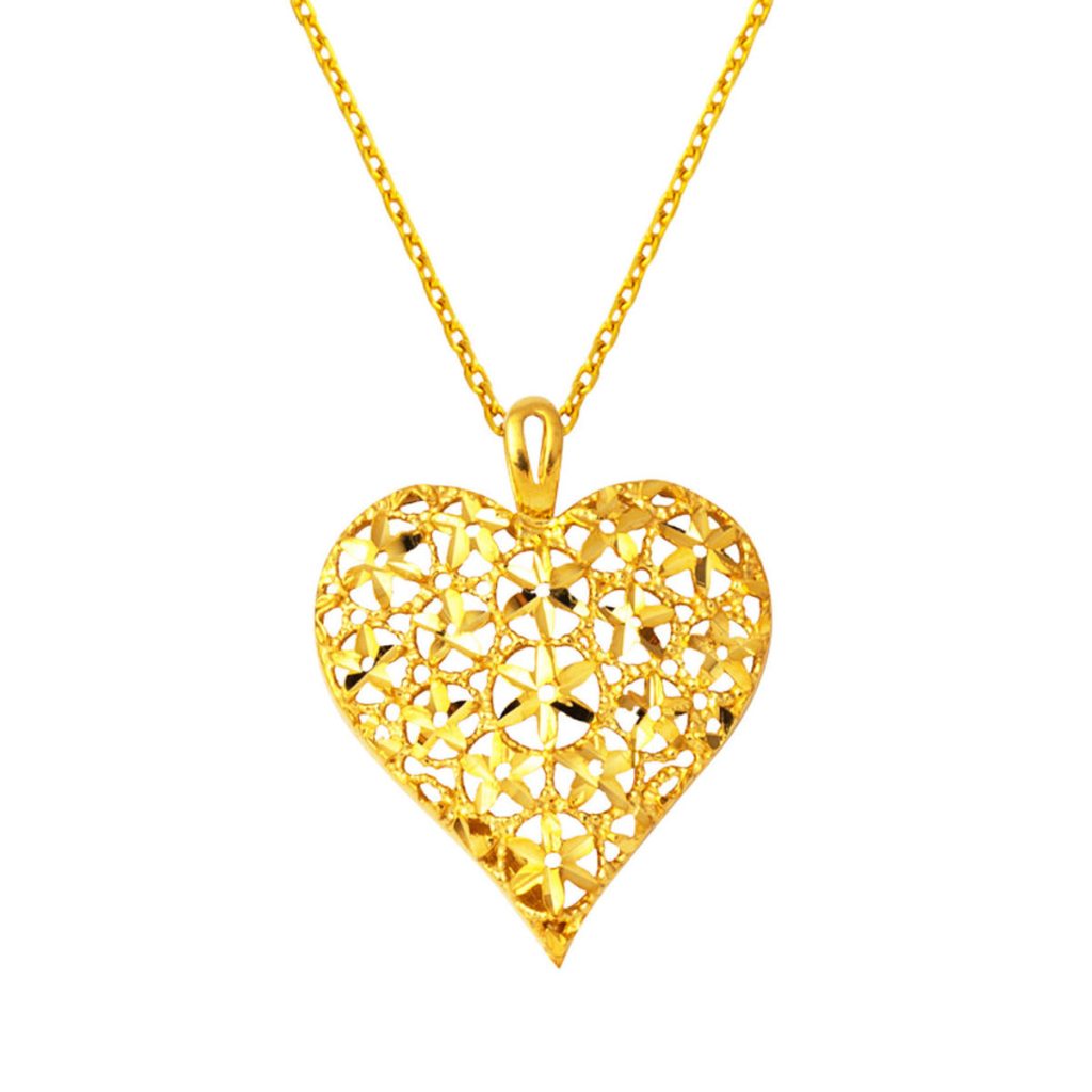 22 Karat Necklace Tree of Life with Heart Gold