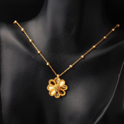 22 Ayar Altın Popcorn Zincirli Papatya Kolye - 22K - 9.54g - EZ Gold