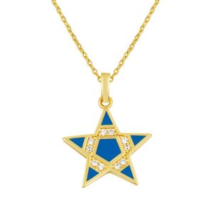 Bleu Émaillé Etoile Or Collier