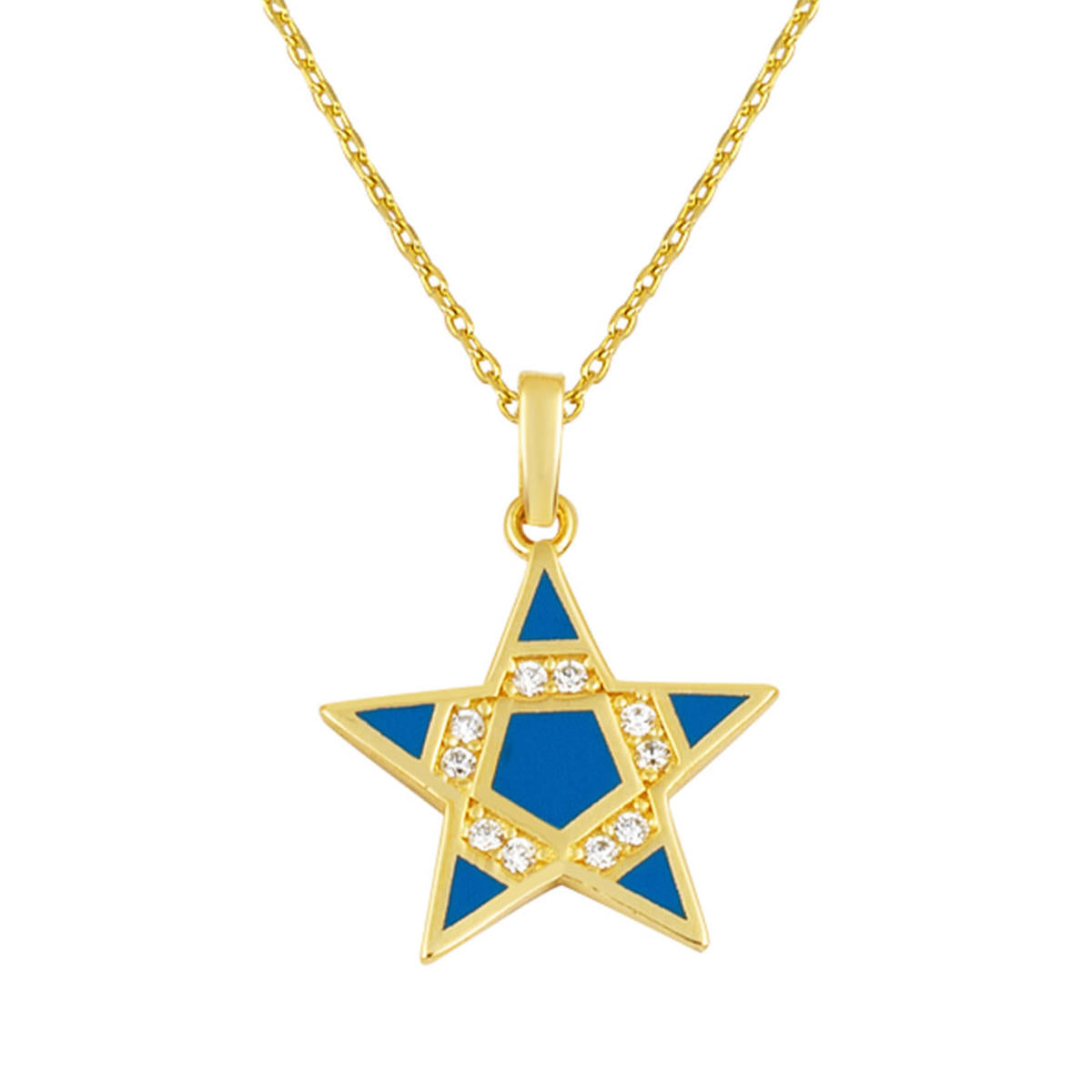 Bleu Émaillé Etoile Or Collier