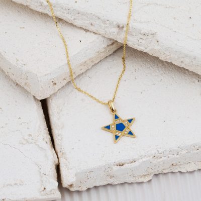 Bleu Émaillé Étoile Or Collier - 14K - 2.05g - EZ Gold