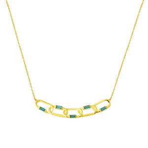 Blue with Stones Paperclip Model Gold Necklace