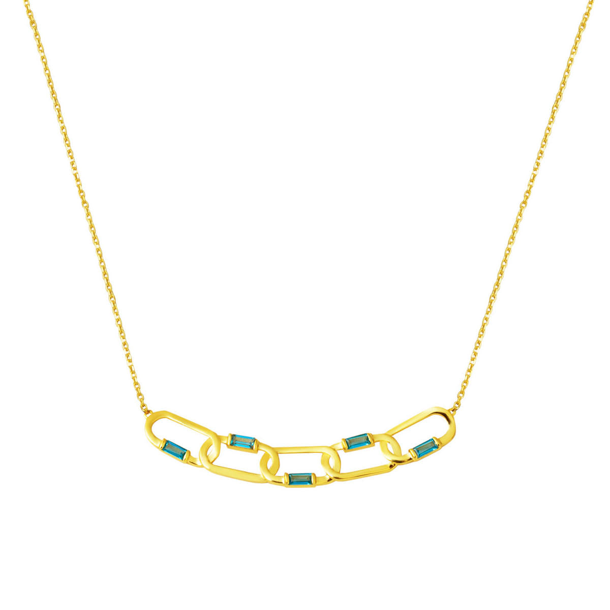 Blue with Stones Paperclip Model Gold Necklace