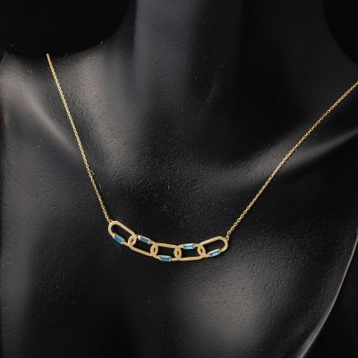 Mavi Taşlı Ataç Model Altın Kolye - 14K - 1.85g - EZ Gold
