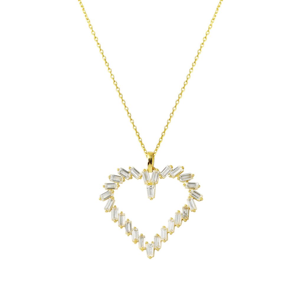 Baguette avec Pierres 14 Carats Or avec Cœur Collier