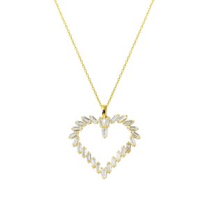 Baguette with Stones 14 Karat Gold with Heart Necklace
