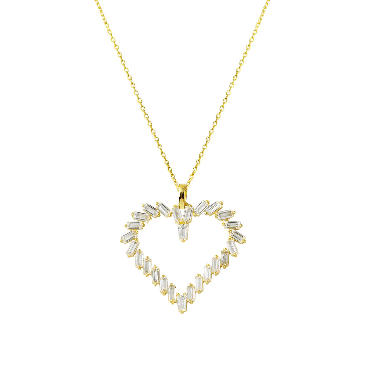Baguette avec Pierres 14 Carats Or avec Cœur Collier