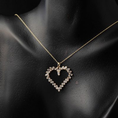 Baget Taşlı 14 Ayar Altın Kalpli Kolye - 14K - 2.78g - EZ Gold