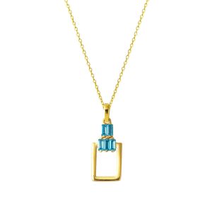 Bleu Baguette avec Pierres Dörtgen Or Collier