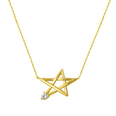 Solitairelı Gold Star Necklace