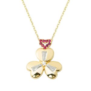 3 with Heart Baguette with Stones Gold Necklace