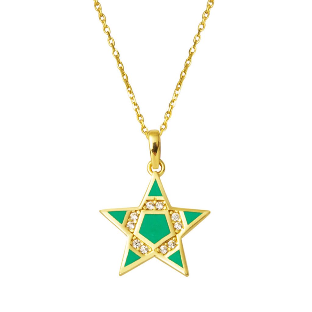 Vert Émaillé Etoile Or Collier