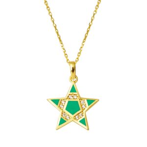 Green Enamel Star Gold Necklace
