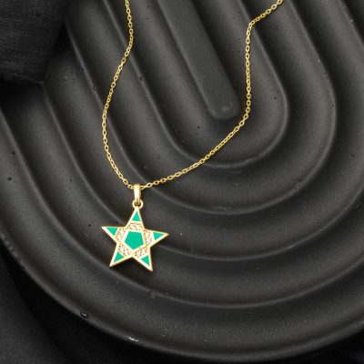 Yeşil Mineli Yıldız Altın Kolye - 14K - 1.71g - EZ Gold