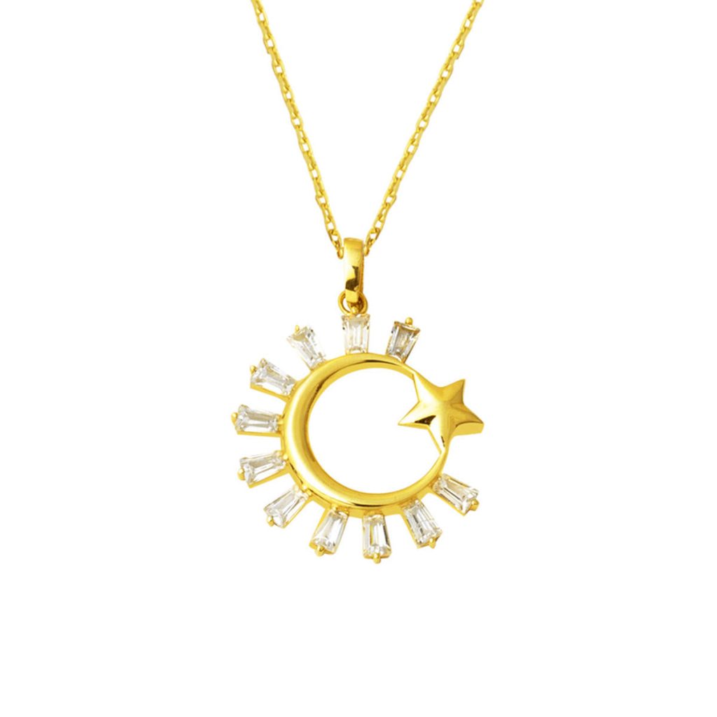 Baguette avec Pierres Lune-Étoile Or Collier