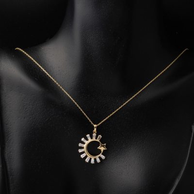 Baget Taşlı Ayyıldız Altın Kolye - 14K - 2.41g - EZ Gold