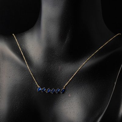 Lacivert Baget Taşlı Altın Kolye - 14K - 1.94g - EZ Gold