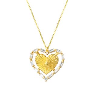 Baguette with Stones Heart 14 Karat Gold Necklace