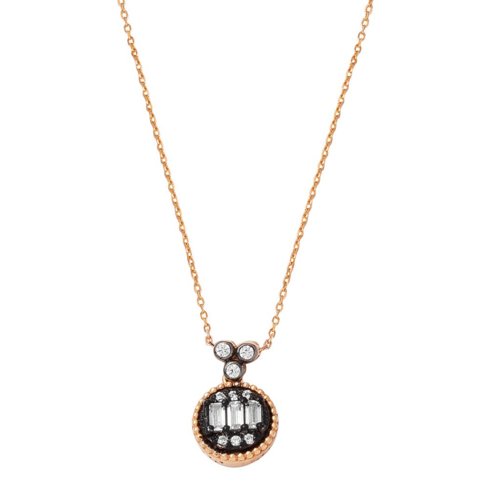 Baguette with Stones Rose Gold Necklace