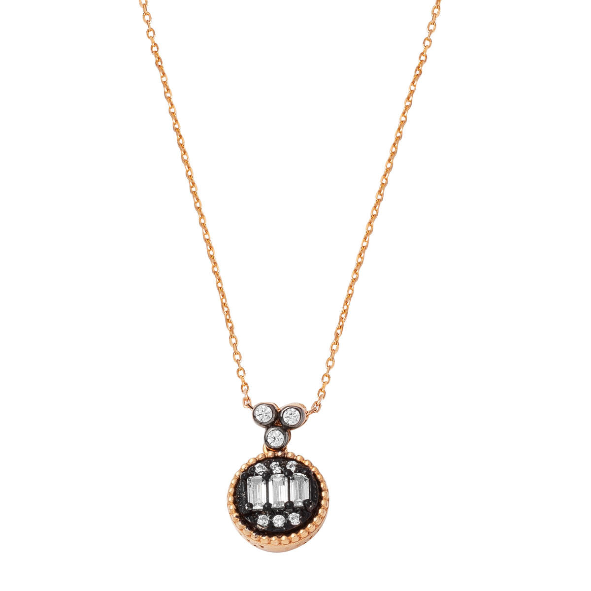 Baguette with Stones Rose Gold Necklace