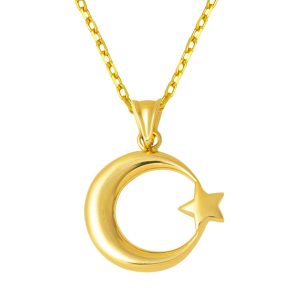 Lune avec Étoiles 14 Carats sans Pierre Or Collier