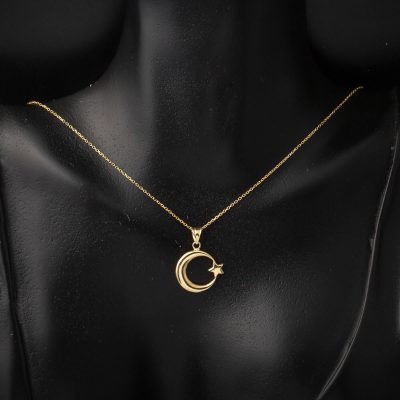 Lune avec Étoiles 14 Carats sans Pierre Or Collier - 14K - 2.44g - EZ Gold